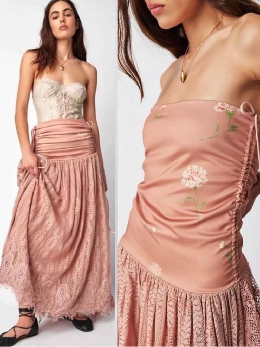Free People Ethereal Dainty Lace Floral Convertible Maxi Dress Skirt Medium NWT